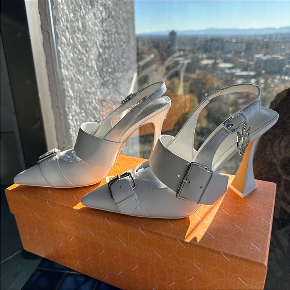 Naked Wolfe Shoes - Naked Wolfe Angelic White Leather Buckle Pointed Heels